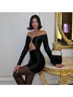 Hollow Out High Rise Skinny Long Sleeves Dress -BreezeWear Store P 20240226110003994 752