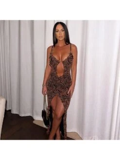 Patchwork Low Rise Backless Sleeveless Maxi Dresses