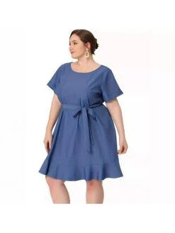 Solid Color High Rise Loose Plus Short Sleeve Dress -BreezeWear Store P 20240228152524631 256