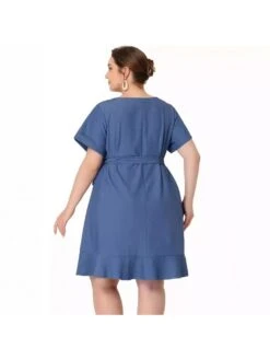 Solid Color High Rise Loose Plus Short Sleeve Dress -BreezeWear Store P 20240228152525353 773