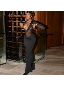 Patchwork See Through Long Sleeves Maxi Dress -BreezeWear Store P 20240229140505747 705