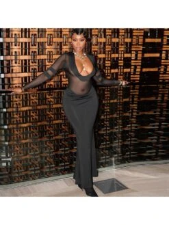 Patchwork See Through Long Sleeves Maxi Dress -BreezeWear Store P 20240229140507047 700