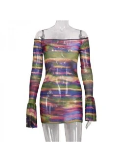 Geometric Pattern Gradient Color Office Lady Long Sleeves Dress -BreezeWear Store P 20240301171503150 164