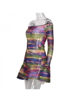 Geometric Pattern Gradient Color Office Lady Long Sleeves Dress -BreezeWear Store P 20240301171503945 137