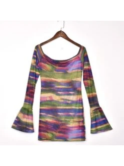 Geometric Pattern Gradient Color Office Lady Long Sleeves Dress -BreezeWear Store P 20240301171505613 506