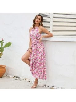 Halter High Rise Fitted Bohemian Sleeveless Dresses -BreezeWear Store P 20240302170503394 828