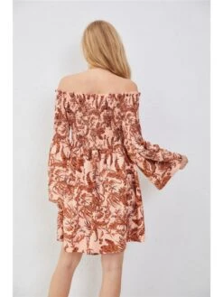 Boat Neck Trumpet Sleeve High Rise Long Sleeves Dress -BreezeWear Store P 20240304174004317 939