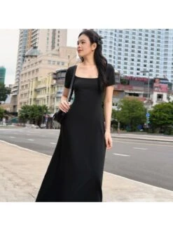 Solid Color U Neck Short Sleeve Dress -BreezeWear Store P 20240311102019006 322