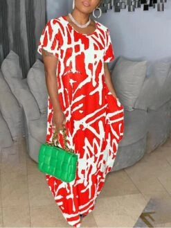 Crew Neck Short Sleeve Loose Plus Short Sleeve Dress