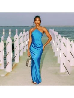 Chain Lace Up Halter Backless Dresses