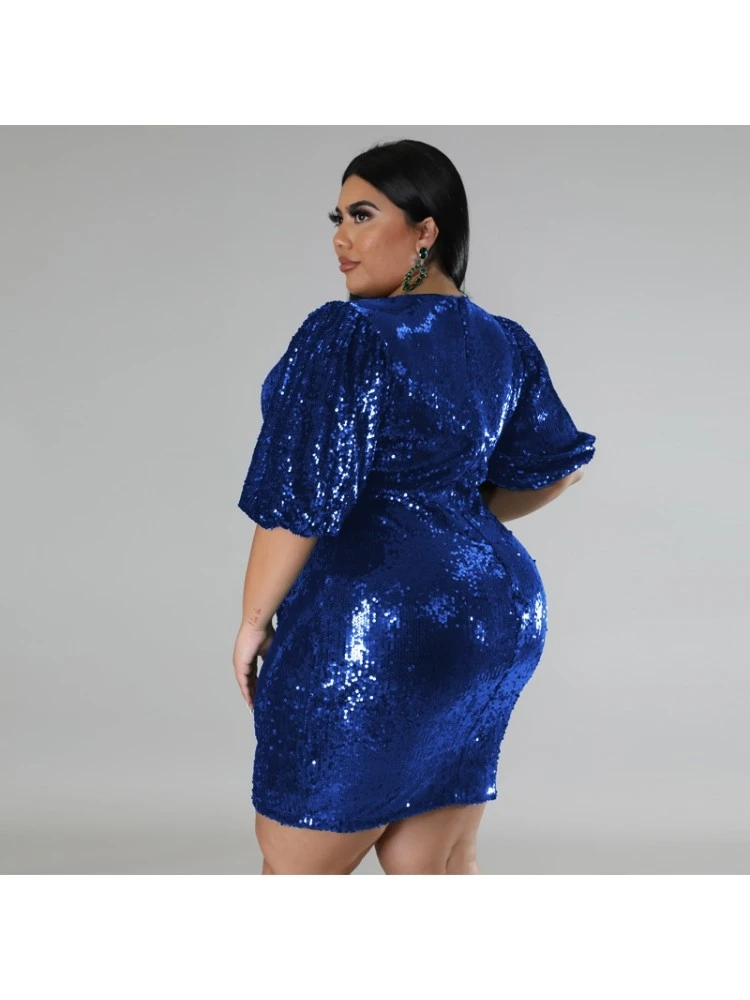 Striped Puff Sleeve Fitted Plus Short Sleeve Dress 4 Striped Puff Sleeve Fitted Plus Short Sleeve Dress - Image 2