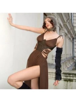 Hollow Out Tie-wrap Spaghetti Straps Maxi Dresses