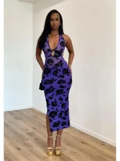 Flower See Through Backless Sleeveless Maxi Dresses