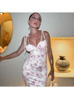 Floral Printed Lace Up Sleeveless Maxi Dress -BreezeWear Store P 20240325112513408 309