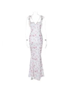 Floral Printed Lace Up Sleeveless Maxi Dress -BreezeWear Store P 20240325112515076 649