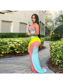 Colorblock Hollow Out Halter Maxi Dress -BreezeWear Store P 20240326170521811 256