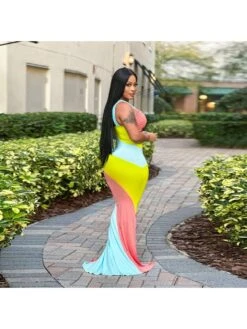 Colorblock Hollow Out Halter Maxi Dress -BreezeWear Store P 20240326170522560 247