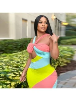 Colorblock Hollow Out Halter Maxi Dress -BreezeWear Store P 20240326170523057 891