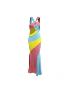 Colorblock Hollow Out Halter Maxi Dress -BreezeWear Store P 20240326170523536 530