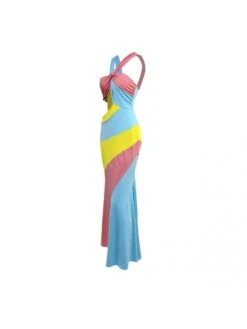 Colorblock Hollow Out Halter Maxi Dress -BreezeWear Store P 20240326170524177 387