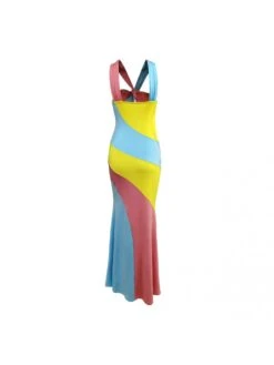 Colorblock Hollow Out Halter Maxi Dress -BreezeWear Store P 20240326170524855 499