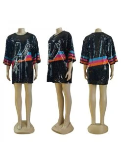 Crew Neck Three-quarter Sleeve Mid-rise Short Sleeve Dress -BreezeWear Store P 20240327152003363 515