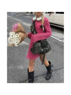 Hollow Out High Rise A-line Long Sleeves Dress