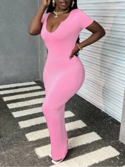 U Neck Low Cut Fitted Short Sleeve Dress 10 U Neck Low Cut Fitted Short Sleeve Dress -BreezeWear Store P 20240328140538273 769