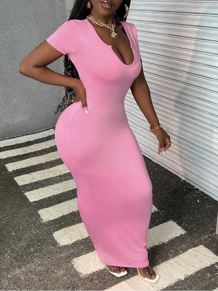 U Neck Low Cut Fitted Short Sleeve Dress 6 U Neck Low Cut Fitted Short Sleeve Dress - Image 4