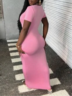 U Neck Low Cut Fitted Short Sleeve Dress 13 U Neck Low Cut Fitted Short Sleeve Dress -BreezeWear Store P 20240328140541327 603