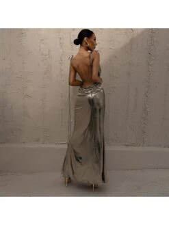 Metallic Spaghetti Straps Backless Sleeveless Dresses -BreezeWear Store P 20240329152513709 522