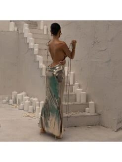 Metallic Spaghetti Straps Backless Sleeveless Dresses -BreezeWear Store P 20240329152514250 512