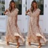 Print V Neck Bohemian Dress