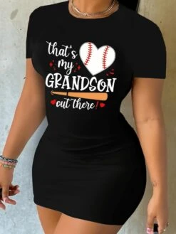 Letter Heart Printed Bodycon Mini Dress