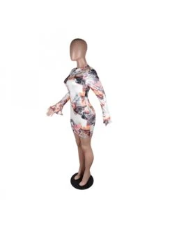 Crew Neck Trumpet Sleeve Fitted Long Sleeves Dress -BreezeWear Store P 20240401154513065 152
