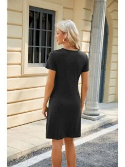 Patchwork Crew Neck Fitted Short Sleeve Dress -BreezeWear Store P 20240402103506346 346