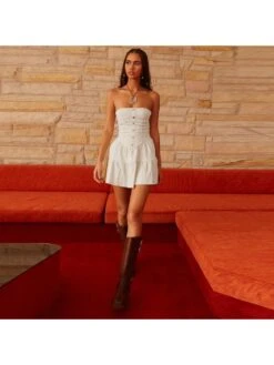 Buckle Patchwork Pleated Strapless Dress -BreezeWear Store P 20240402140515711 900