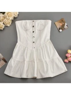 Buckle Patchwork Pleated Strapless Dress -BreezeWear Store P 20240402140518416 607