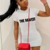 Letter Printed Crewneck Bodycon Mini Dress -BreezeWear Store P 20240402162517479 681