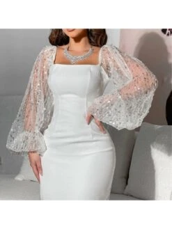 Sequin Square Neck Lantern Sleeve Dress -BreezeWear Store P 20240408164505186 346