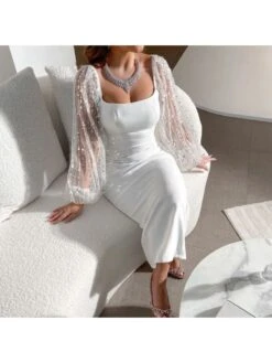 Sequin Square Neck Lantern Sleeve Dress -BreezeWear Store P 20240408164505820 950