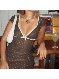 Polka Dots Lace High Rise Short Sleeve Dress -BreezeWear Store P 20240409105515615 611