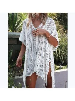 Solid Color Batwing Sleeve Loose Short Sleeve Dress