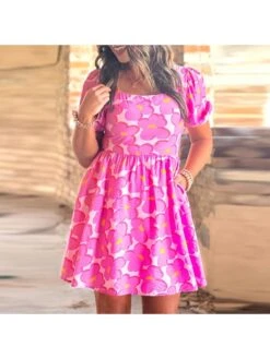 Square Neck Short Sleeve High Rise Dress