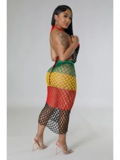 Colorblock Fringe Weave Backless Maxi Dress -BreezeWear Store P 20240413170511163 748