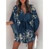Print Lace Up Single Breasted Loose Dress -BreezeWear Store P 20240415095501133 516