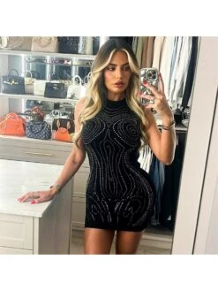 Hotfix Rhinestones High Rise Bodycon Sleeveless Dresses -BreezeWear Store P 20240417175013857 898