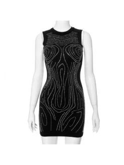 Hotfix Rhinestones High Rise Bodycon Sleeveless Dresses -BreezeWear Store P 20240417175015007 587