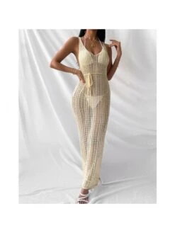 Hollow Out Solid Color V Neck Sleeveless Dresses