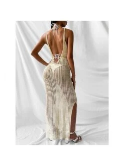 Hollow Out Solid Color V Neck Sleeveless Dresses -BreezeWear Store P 20240420100504085 468